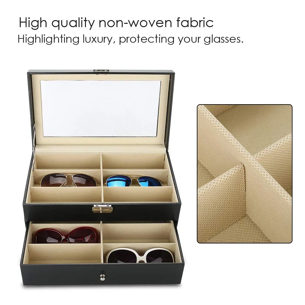 YUYTE Estuche de Almacenamiento para Anteojos, Organizador de Anteojos, Caja Expositora para Gafas de Sol, 12 Ranuras, Doble Capa con Cubierta Transparente para Uso Personal o