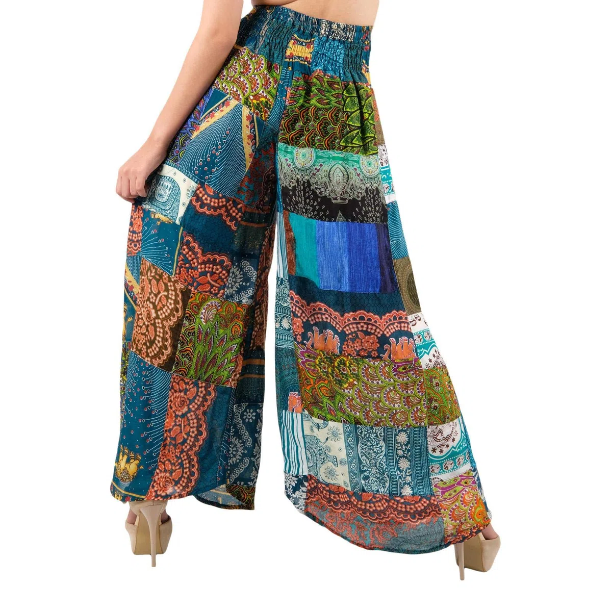Lofbaz Pantalón harén Palazzo de Pierna Ancha con Patchwork para Mujer