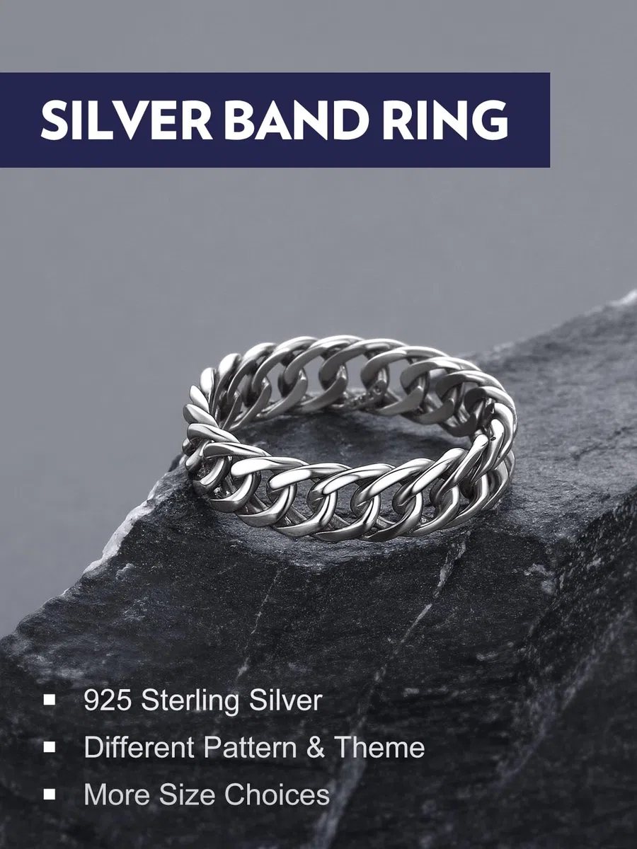 Bandmax Anillo Plata Cadenas de Mujeres Anillo Dedos Compromiso Boda Talla 52mm - 69mm