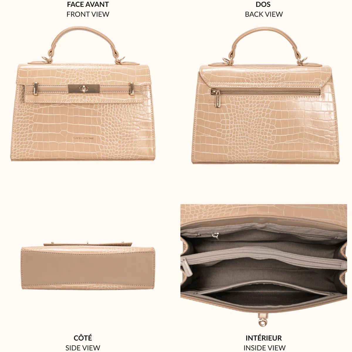 David Jones - Bolso de mano para mujer, piel sintética de cocodrilo, tamaño mediano, 2 compartimentos, elegante clásico de noche y fin de semana