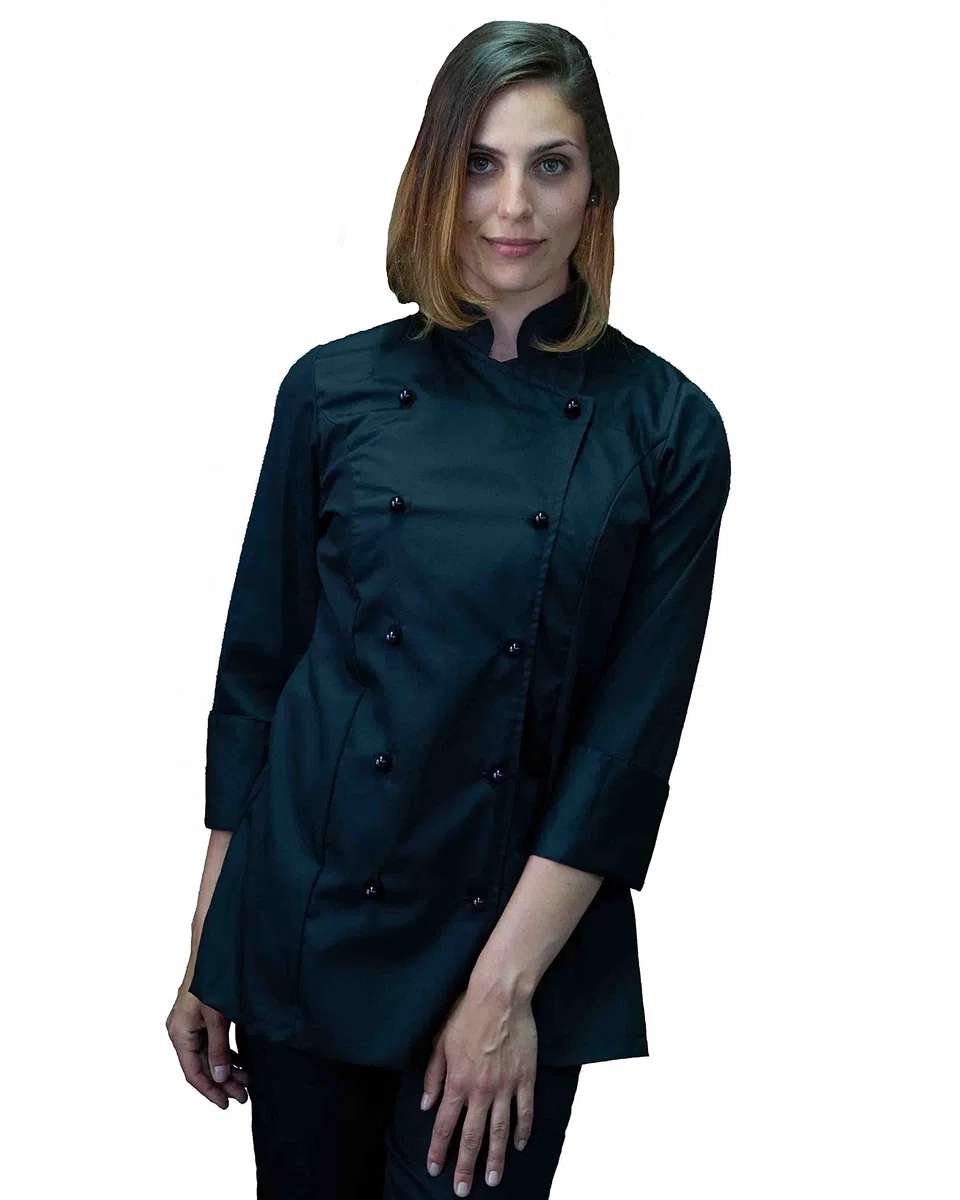 Ricamo Gratuito Divisa Cocina Mujer Negra - Chaqueta, Pantalón y Delantal - Completo para Cocina y Restaurante - Made in Italy, Negro , 4X-Large