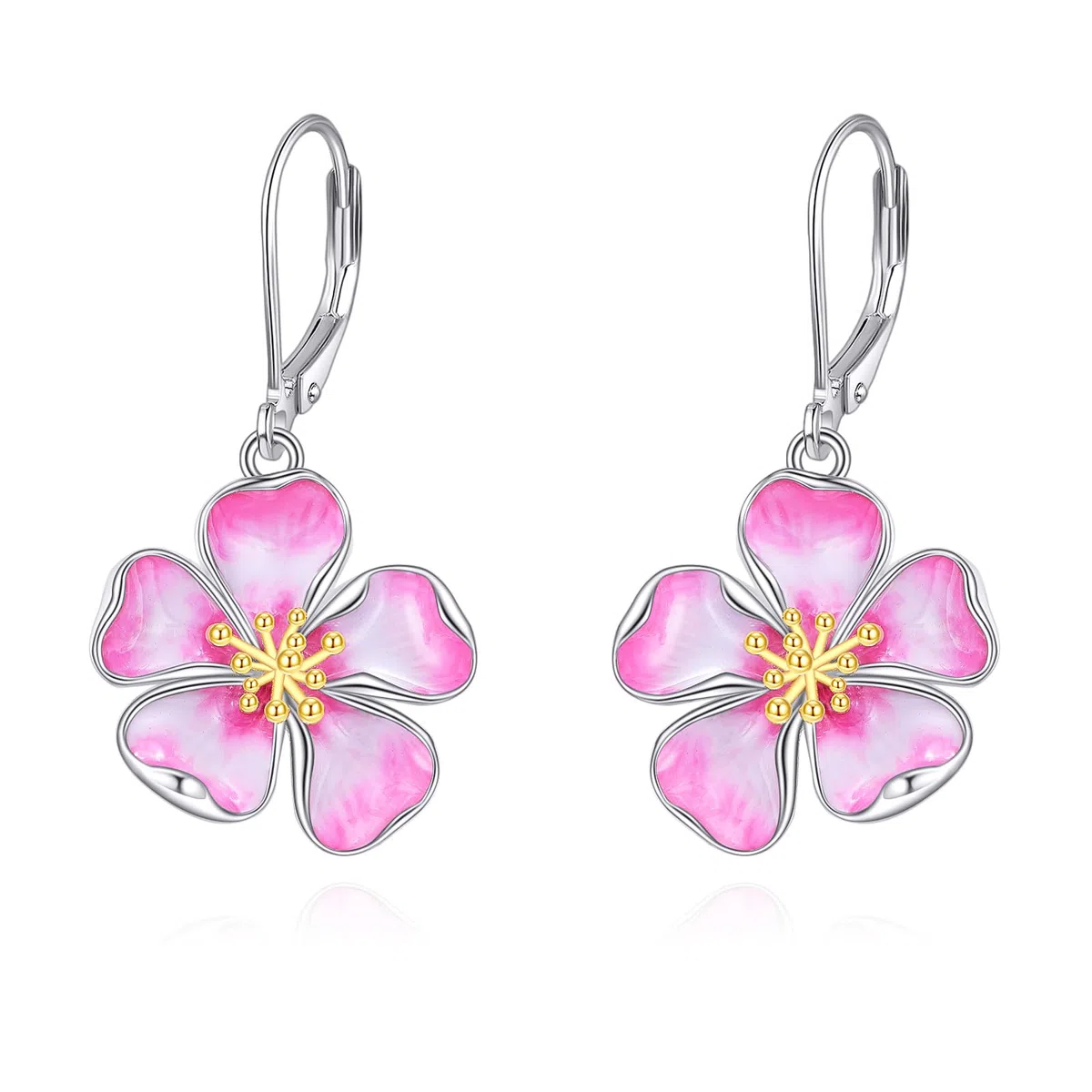 AXELUNA Pendientes de flor de cerezo para mujer, plata de ley, esmalte rosa, flor de cerezo, aretes colgantes de joyería para madre y esposa, Normal, Plata de ley, Sin piedra preciosa