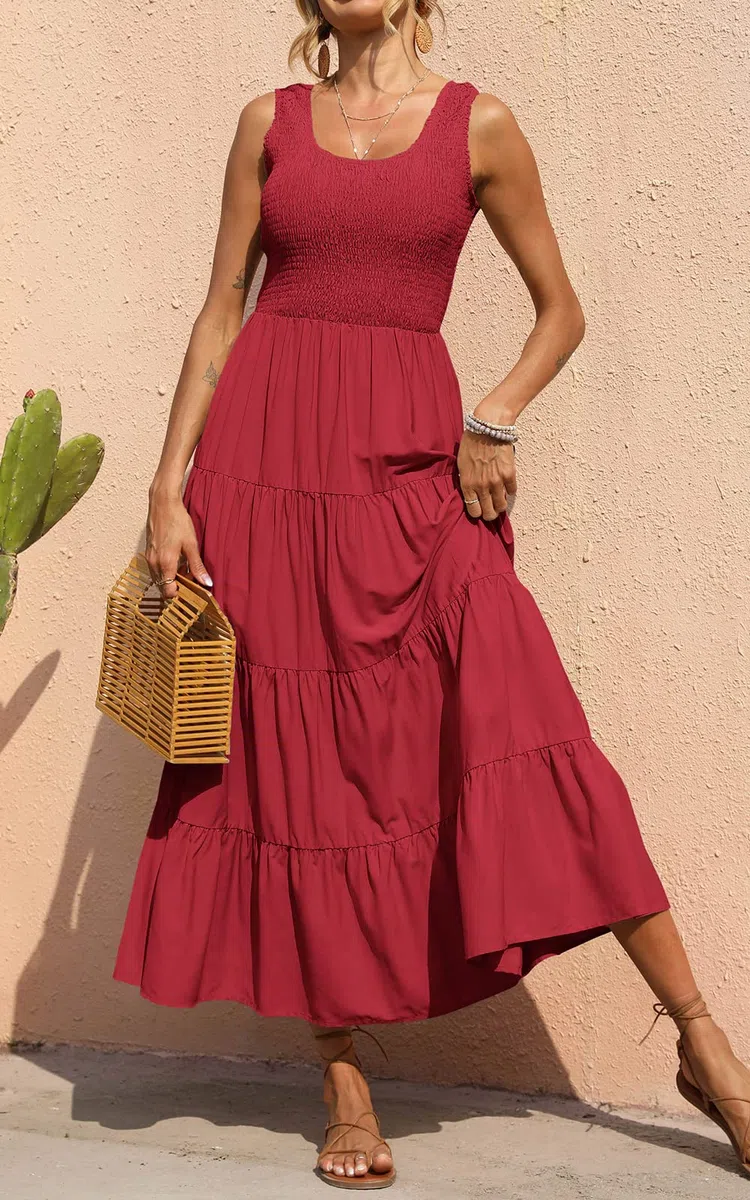 PRETTYGARDEN Smocked Tank Summer Dresses For Women 2025 Sleeveless Wedding Guest Dresses For Women Long Dress Vestido Informal Mujer