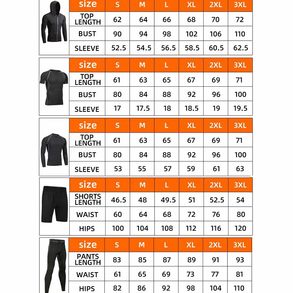 Traje de entrenamiento para hombre, 5 piezas, camiseta de compresión, ropa deportiva, secado rápido, transpirable, para correr, gimnasio, fitness