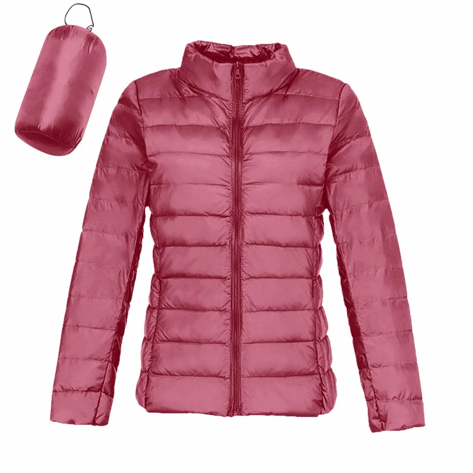 Chaqueta ligera y cálida para mujer, abrigo de invierno a prueba de sin capucha con aislamiento reciclado, abrigo de plumón de pato blanco cálido con capucha corta y delgada para invierno