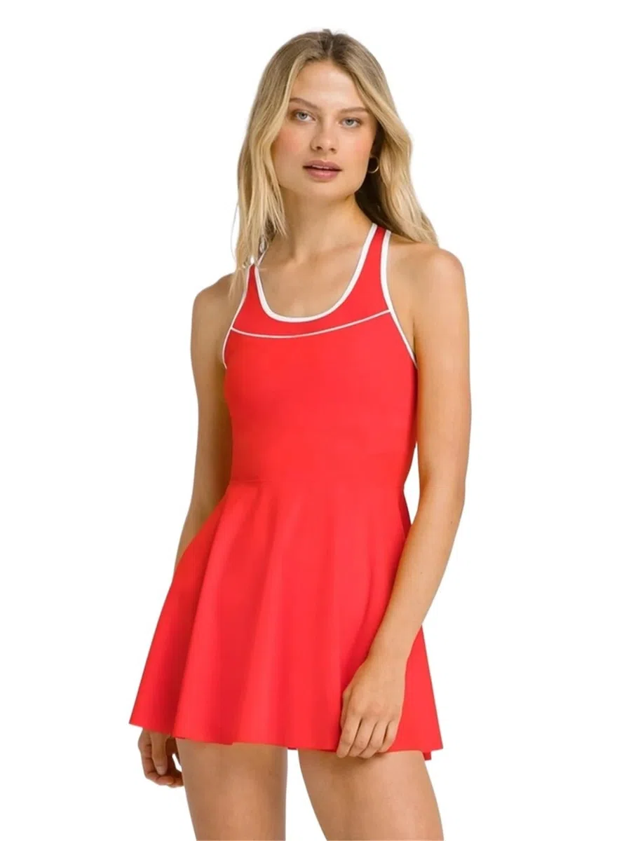 Vestido Tenis Mujer Vestido de Tenis una Pieza for Mujer, Vestidos con Espalda Cruzada y Cuello Redondo Pantalones Cortos Interiores Separados, Faldas Deportivas sin Mangas Bolsillos