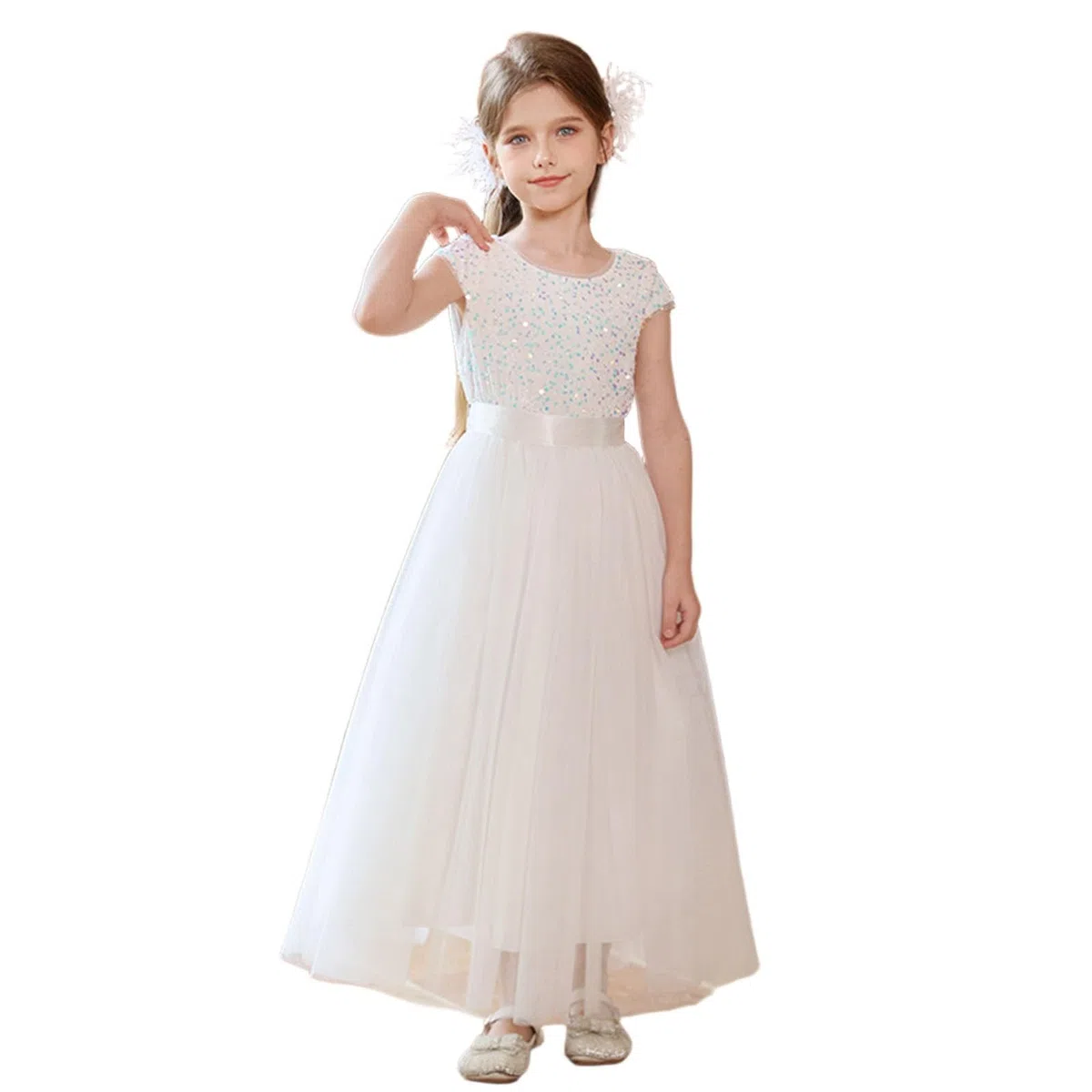 Elegante Vestido Formal para niñas, para Recital, Desfile, actuación, tutú, Falda y Faja, de Punto piqué, Cintura elástica y Bordado, Ideal para Uso Diario, colección Casual