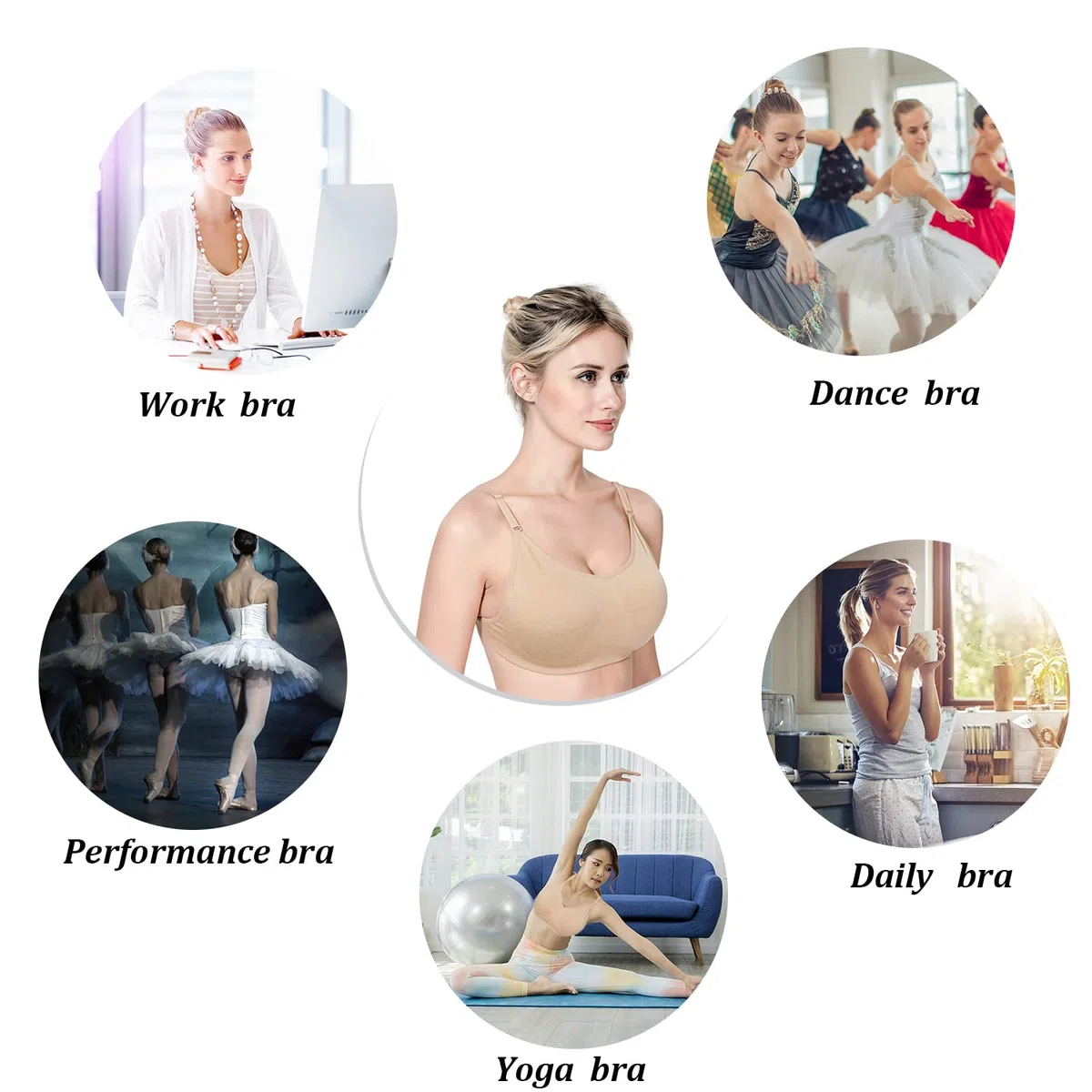 MOLLDAN Brasier profesional de ballet para mujeres y niñas, sin costuras, con correas transparentes ajustables, sin esponja