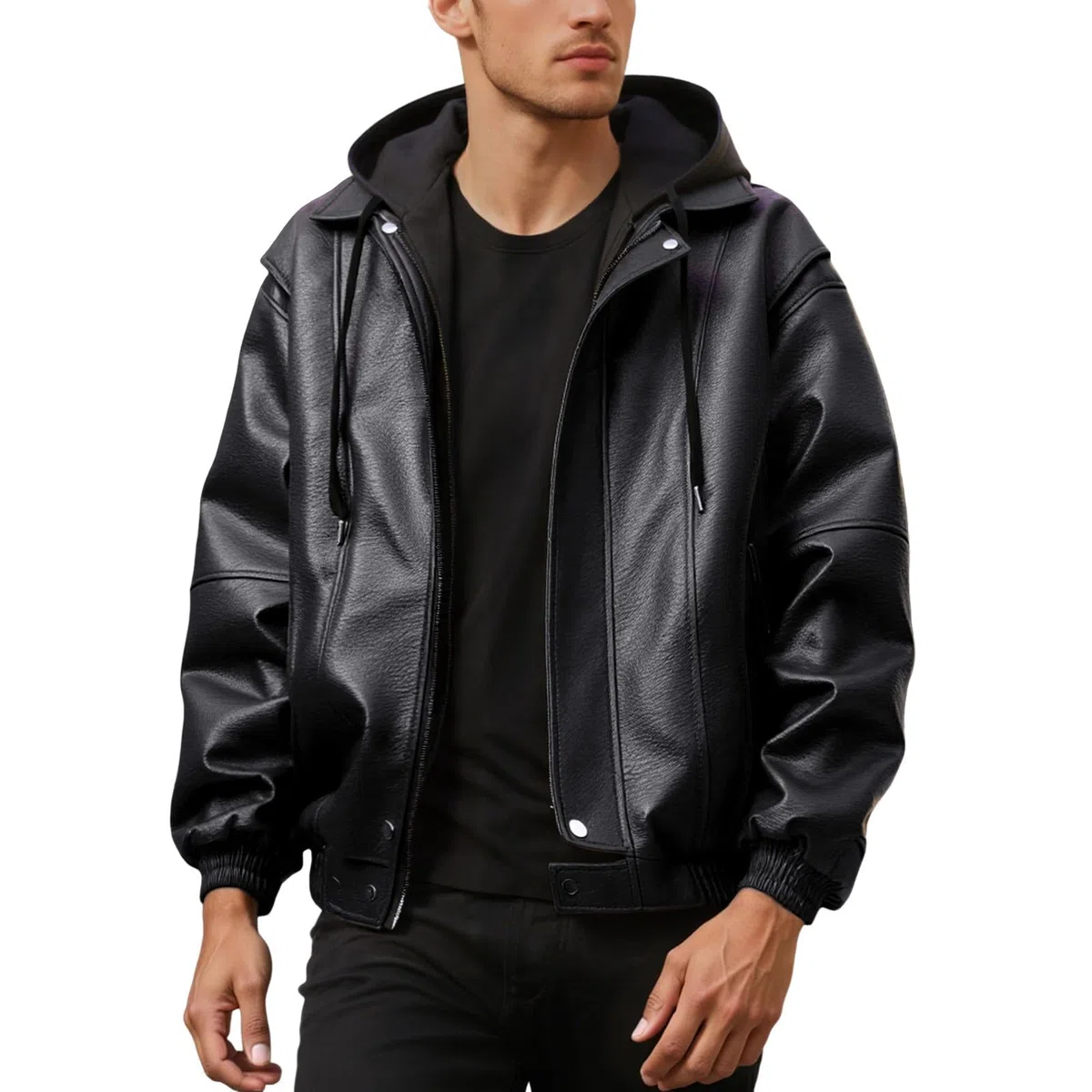 Chaqueta de piel para hombre, chaqueta de motorista con cremallera, clásica, vintage, de piel sintética, Rockabilly, motero, estilo rockero, punk, para el tiempo libre, chaqueta de rockero
