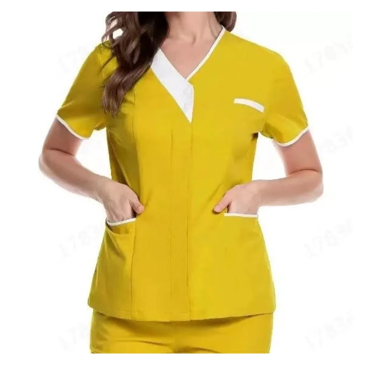 Uniforme De Enfermera Ropa de Lavado de Manos for Hospital, Blusas, Ropa de Trabajo de enfermería de algodón Puro, Blusas, Uniforme de Camarero, Ropa de Trabajo para el Trabajo(Yellow,XXXL)