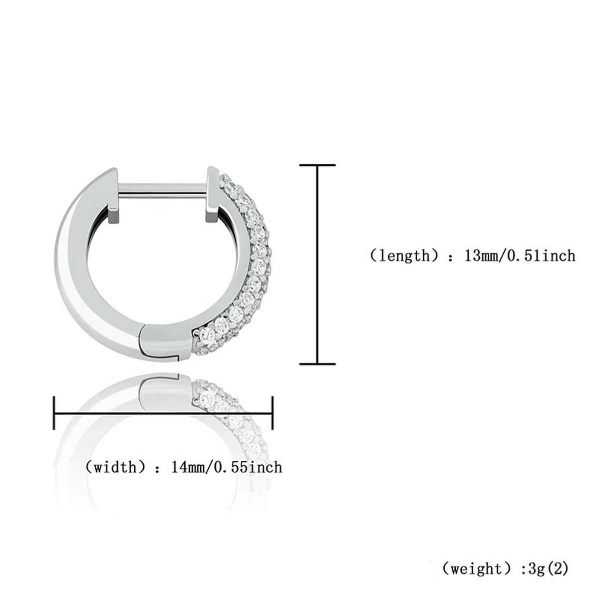 HMJGDHX Pendientes de aro de Plata de Ley con circonita Redonda Estilo Hip Hop, diseño Bling, círculo con bisagras para Regalos Unisex para Uso Diario