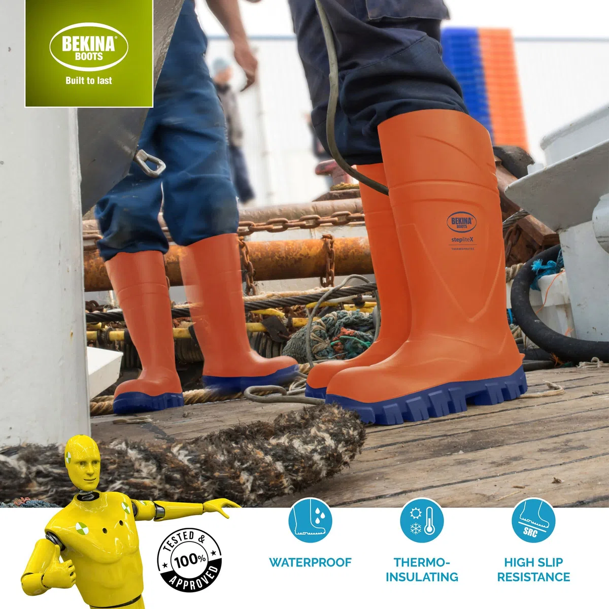 Bota de invierno con puntera y suela de seguridad sin metal, ligera y robusta para pescadores, balleneros y pescadores, resistente al frío hasta -40 grados, suela antideslizante, Naranja, EU 43