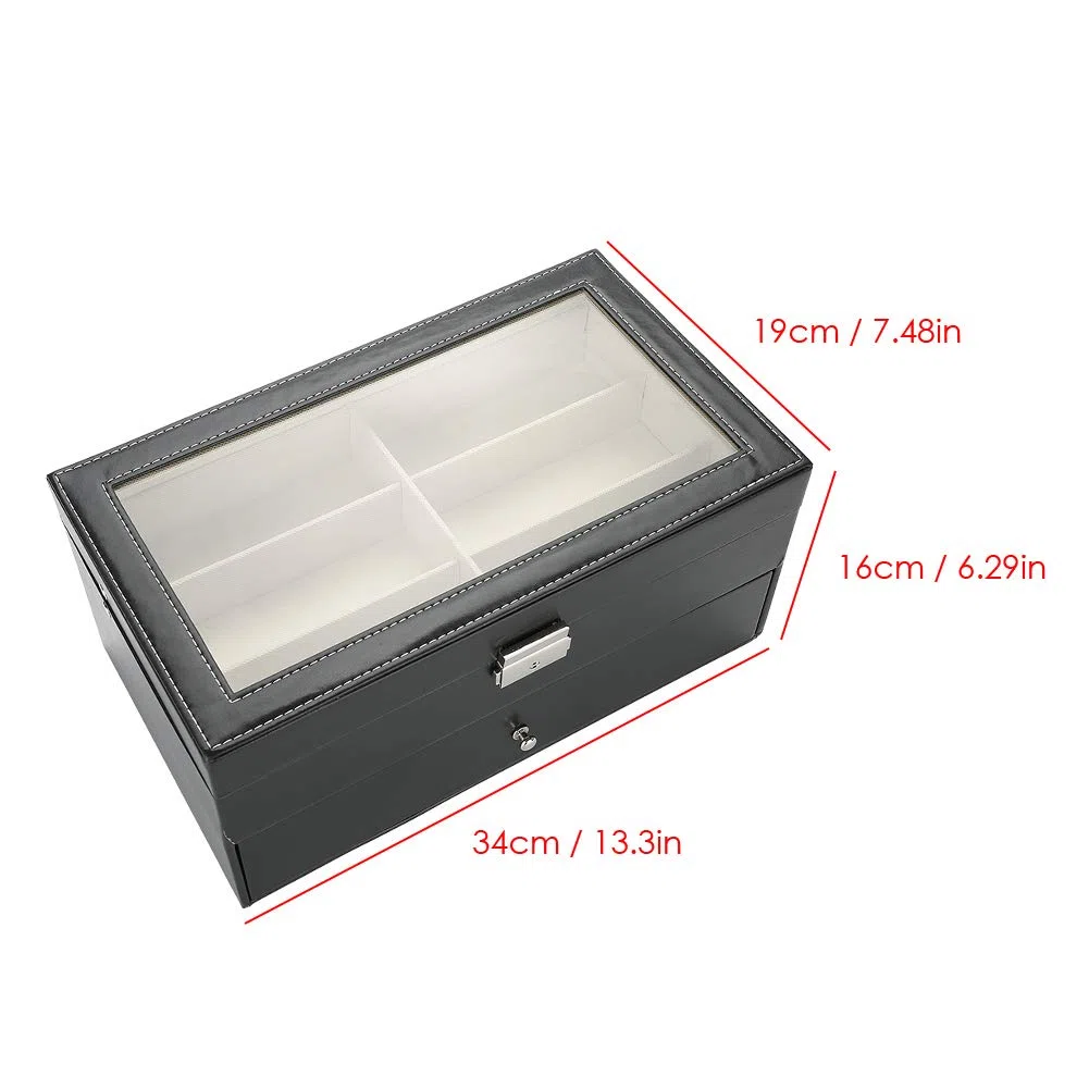 YUYTE Estuche de Almacenamiento para Anteojos, Organizador de Anteojos, Caja Expositora para Gafas de Sol, 12 Ranuras, Doble Capa con Cubierta Transparente para Uso Personal o