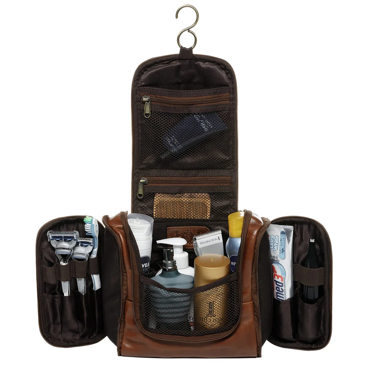 SID & VAIN Neceser Hombre Grande Cuero I Neceseres de Viaje I Bolsa de Aseo Dexter marrón Hecho a Mano