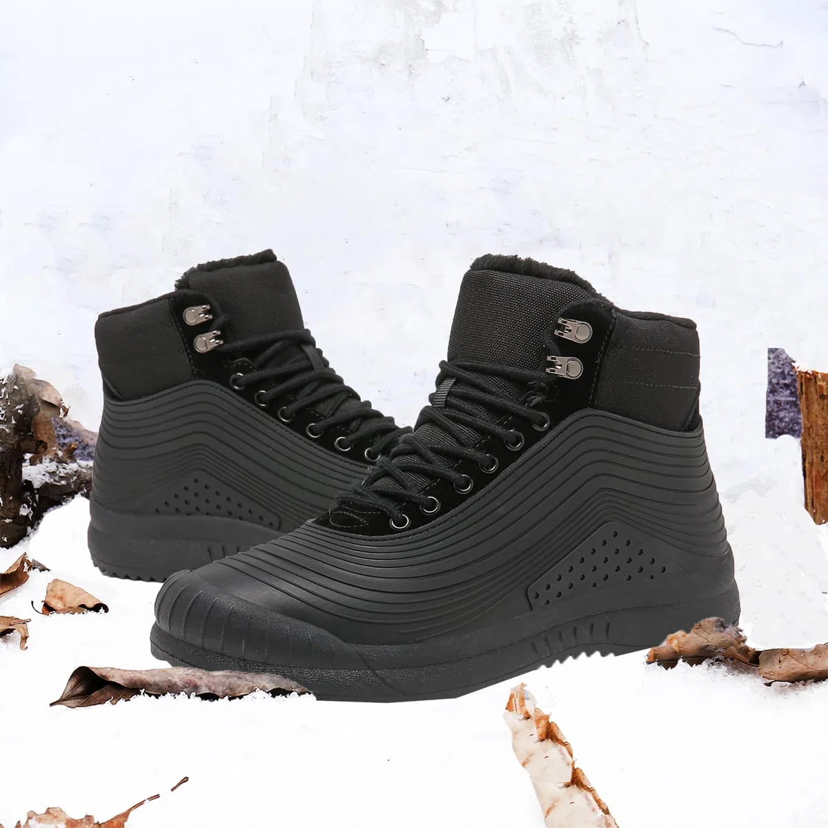 ulogu Botas de nieve para hombres y mujeres, botines aislados impermeables con forro de piel, antideslizantes, ligeros, zapatos de invierno, Negro -, 8 Women/6 Men