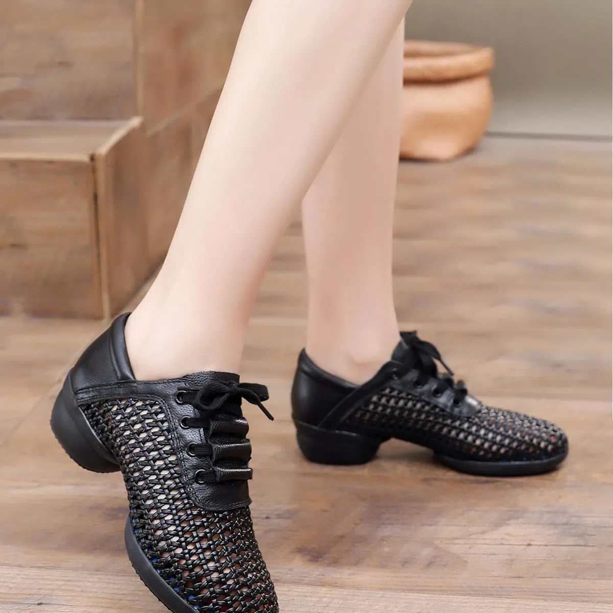 Zapatos de Baile Jazz Mujer con Suelas Divididas Zapatos de Entrenamiento Moderno Jazz con Cordones para Yoga Exteriores