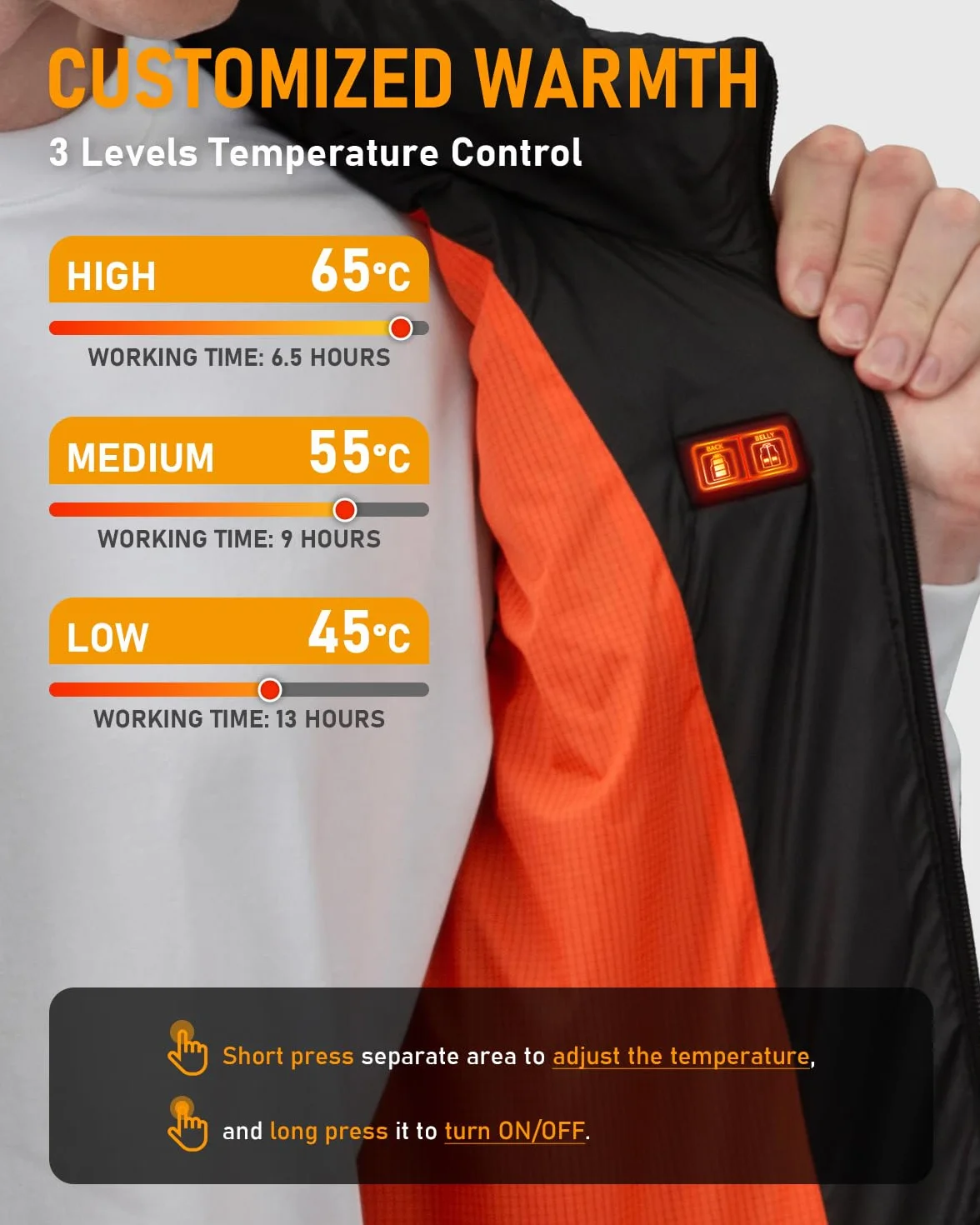 LABCOOL Chaleco Térmico de Plumón con Batería 7,4V 25000mAh,Chaleco Calefactable,chaqueta calefactable hombre mujer, 3 Niveles de Calefacción,6 zonas calefactable,Ropa de Invierno para Exteriores