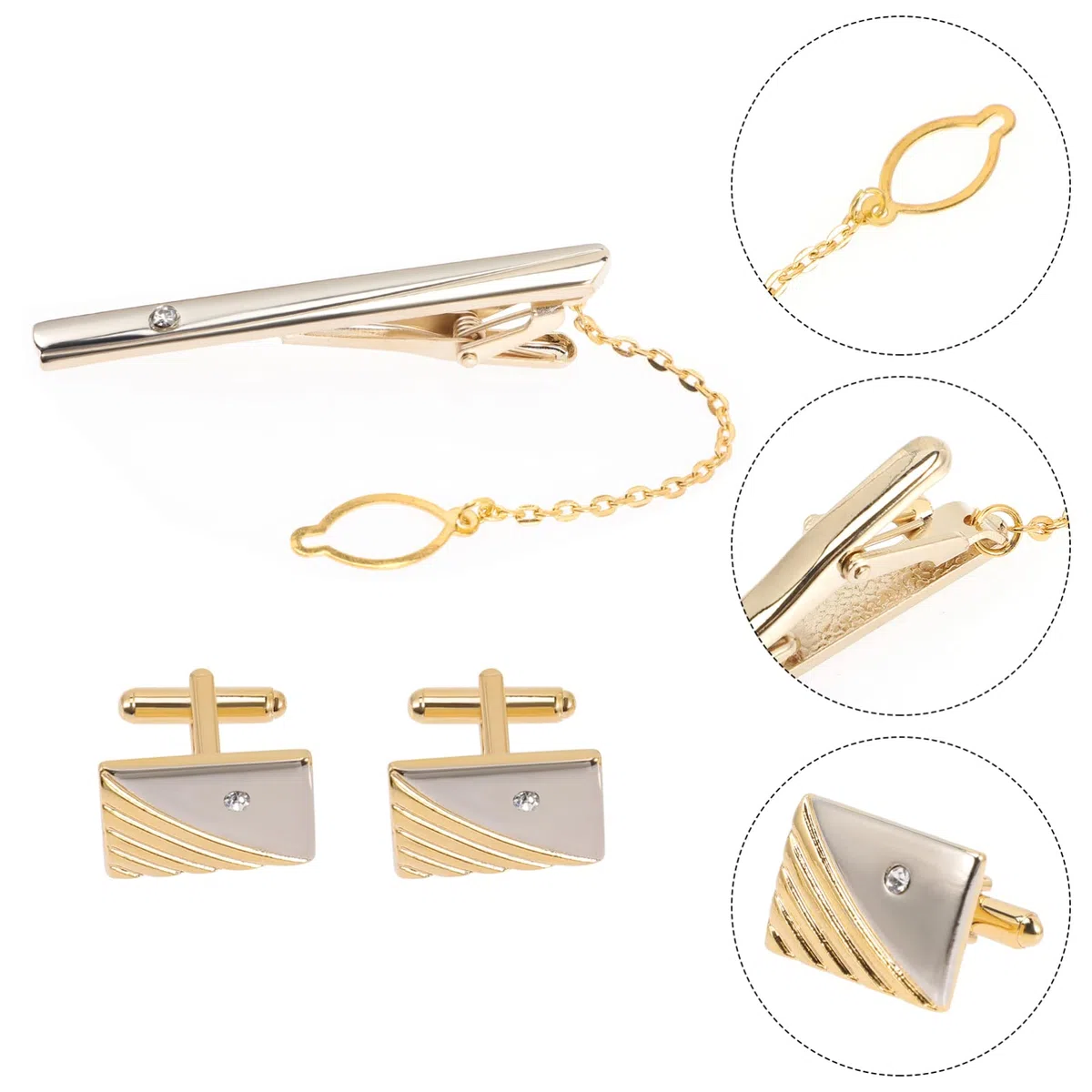 PACKOVE gemelos con clip de corbata clip de corbata de oro atar barra de corbata para camisa traje pisacorbatas hombre gemelos para hombres clip de barra de corbata aleación Golden