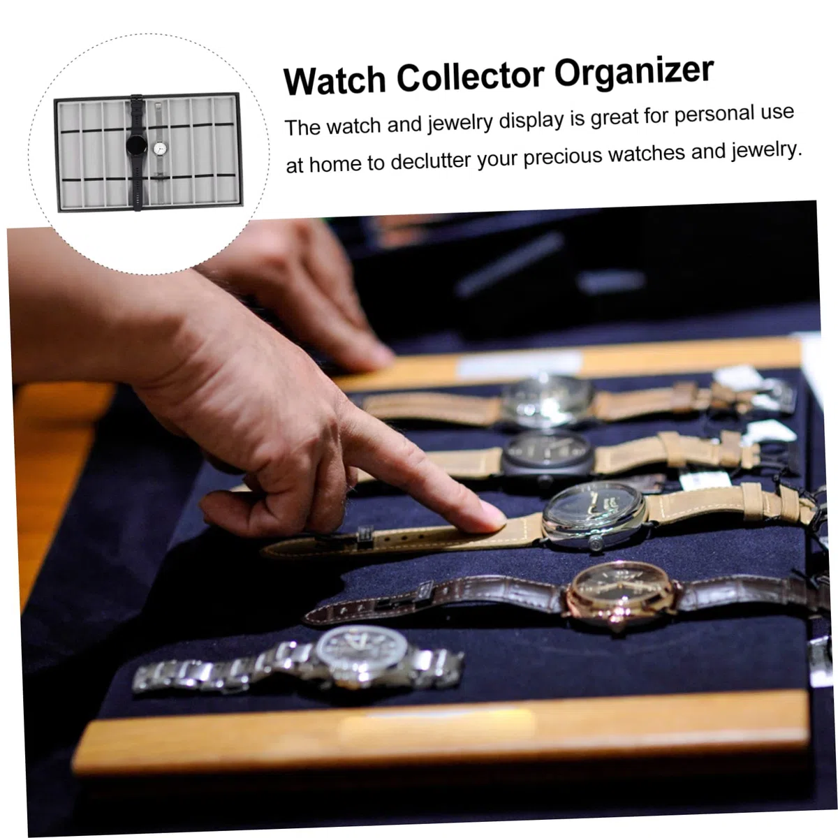 SOIMISS Bandeja de Exhibición en Cuero y Franela 8 Ranuras para Relojes de Pulsera Organizador de Joyas para Mostrador y Vitrinas