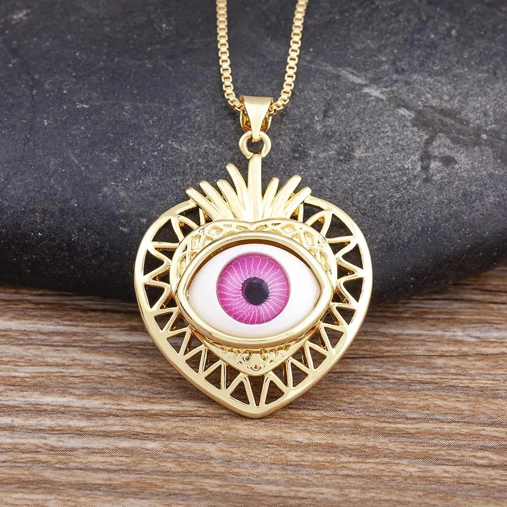 Accesorios para niñas, colgante chapado en oro con incrustaciones de ojo turco en forma de corazón, joyería para mujer, collar de regalos románticos para fiesta de compromiso