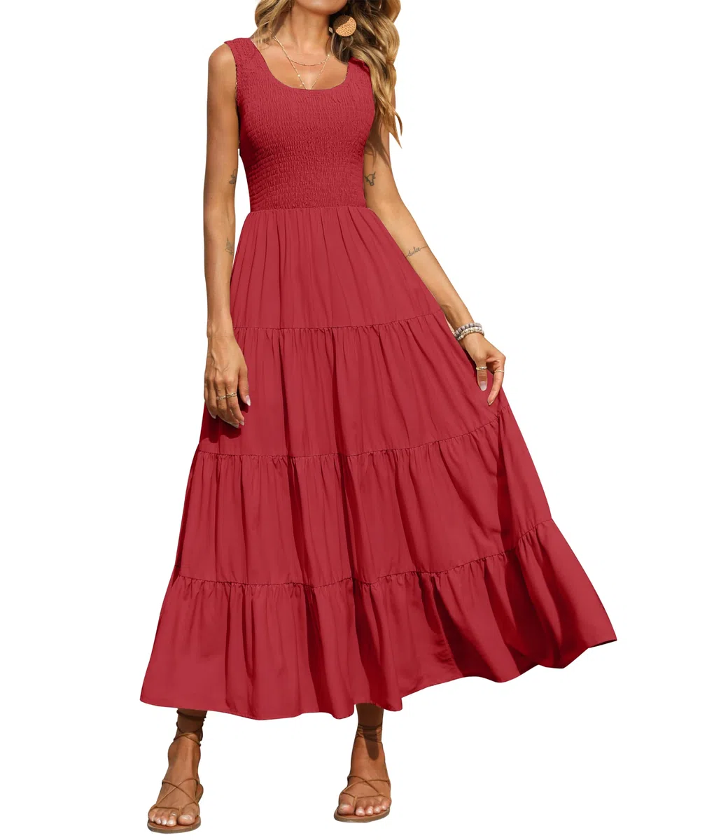 PRETTYGARDEN Smocked Tank Summer Dresses For Women 2025 Sleeveless Wedding Guest Dresses For Women Long Dress Vestido Informal Mujer