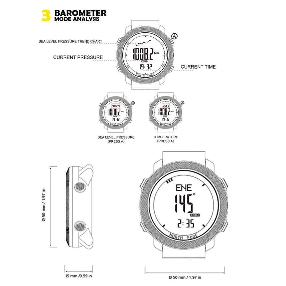 Reloj Militar para Exteriores para Hombre Pulsera Digital Multifuncional Banda de Nailon 50M altímetro barómetro brújula Reloj Resistente al Agua para montañismo natación Fitness (Black)