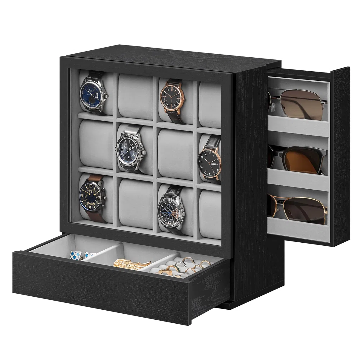 SONGMICS Caja expositora para reloj, color negro UJOW014B01