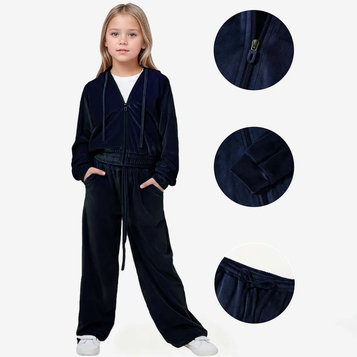 Chándal de terciopelo para niña, conjunto acogedor de otoño e invierno, sudadera con capucha y pantalones deportivos, ropa informal de dos piezas, suave y abrigado.