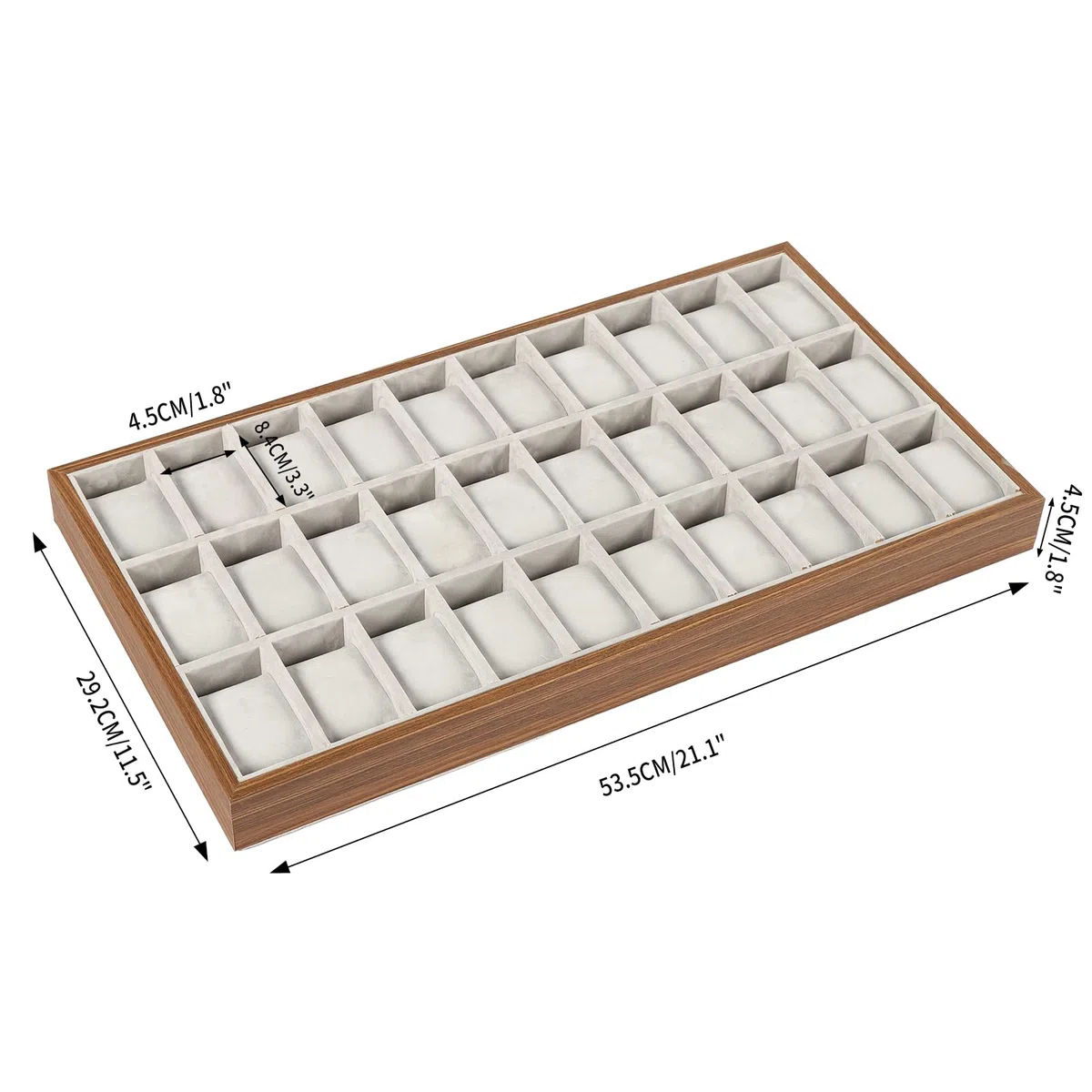Caja de reloj para 30 relojes, caja de reloj con 30 compartimentos, caja de reloj con cojín extraíble, textura de madera, caja de almacenamiento 53,5 x 29,2 cm