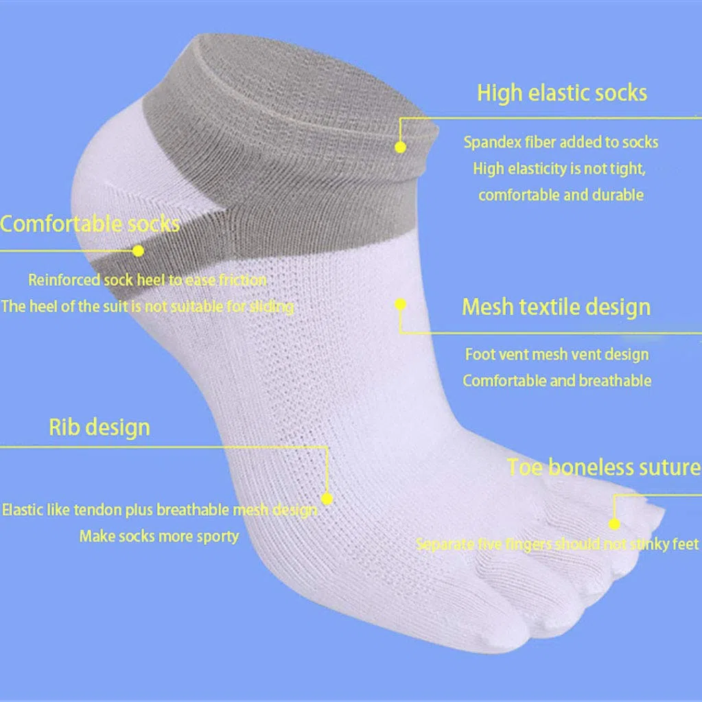 Calcetines para hombre Calcetines para correr Calcetines descalzos para pies descalzos Calcetines de algodón absorbente Calcetines transpirables livianos Value 5 PAIRS Pack