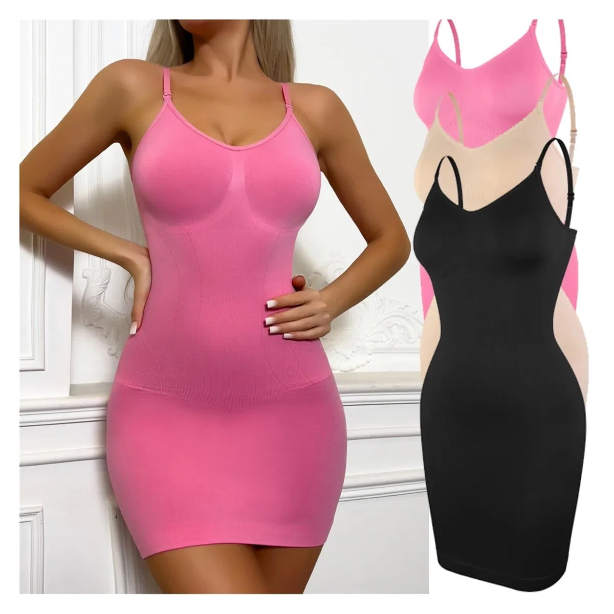 Vestido Moldeador Vestido Moldeador con Tirantes for Mujer, Ajustado, Sexy, con Control de Abdomen, Transpirable, Tallas S a 3XL(Black,L)