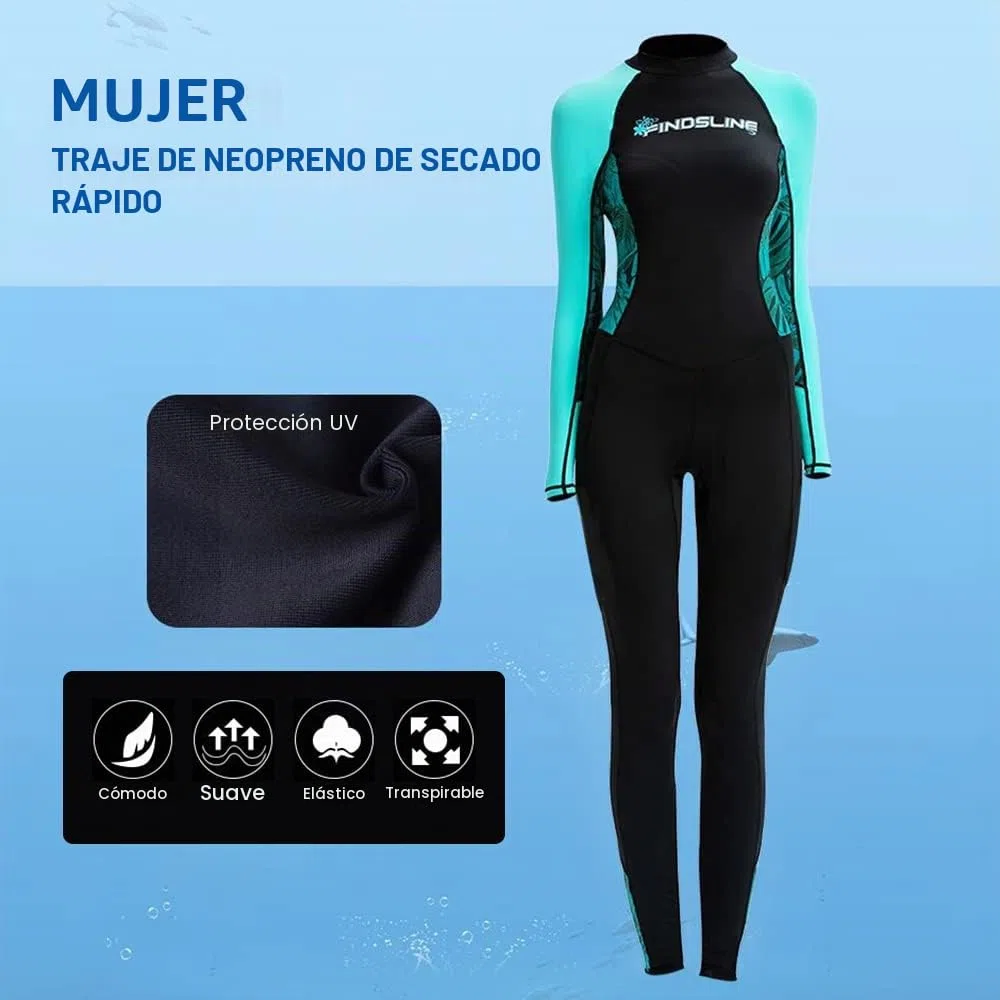 Traje de neopreno para mujer, de secado rápido, de una pieza, con mangas largas, traje de baño para deportes acuáticos de verano