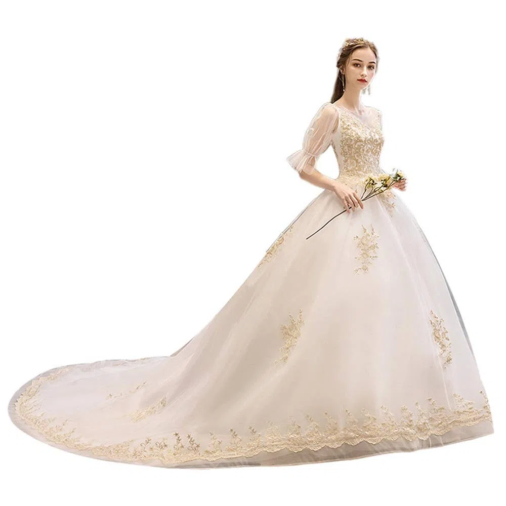 Elegante Vestido de Noche de Boda de Mujer Encaje Chiffon de Manga Larga Encaje Chiffon de Cintura Alta Cóctel de Boda Vestido de Fiesta de Sirena, Blanco, m