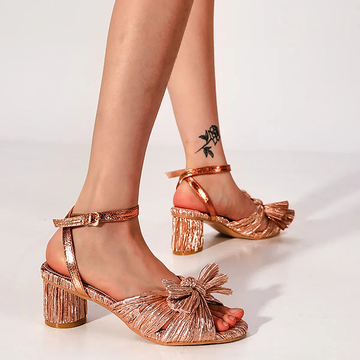 Sandalias de tacón de gatito de satén para mujer, sin cordones, con lazo, puntera abierta, sin espalda, tacón bajo, color rosa, 38 EU/7 EE. UU