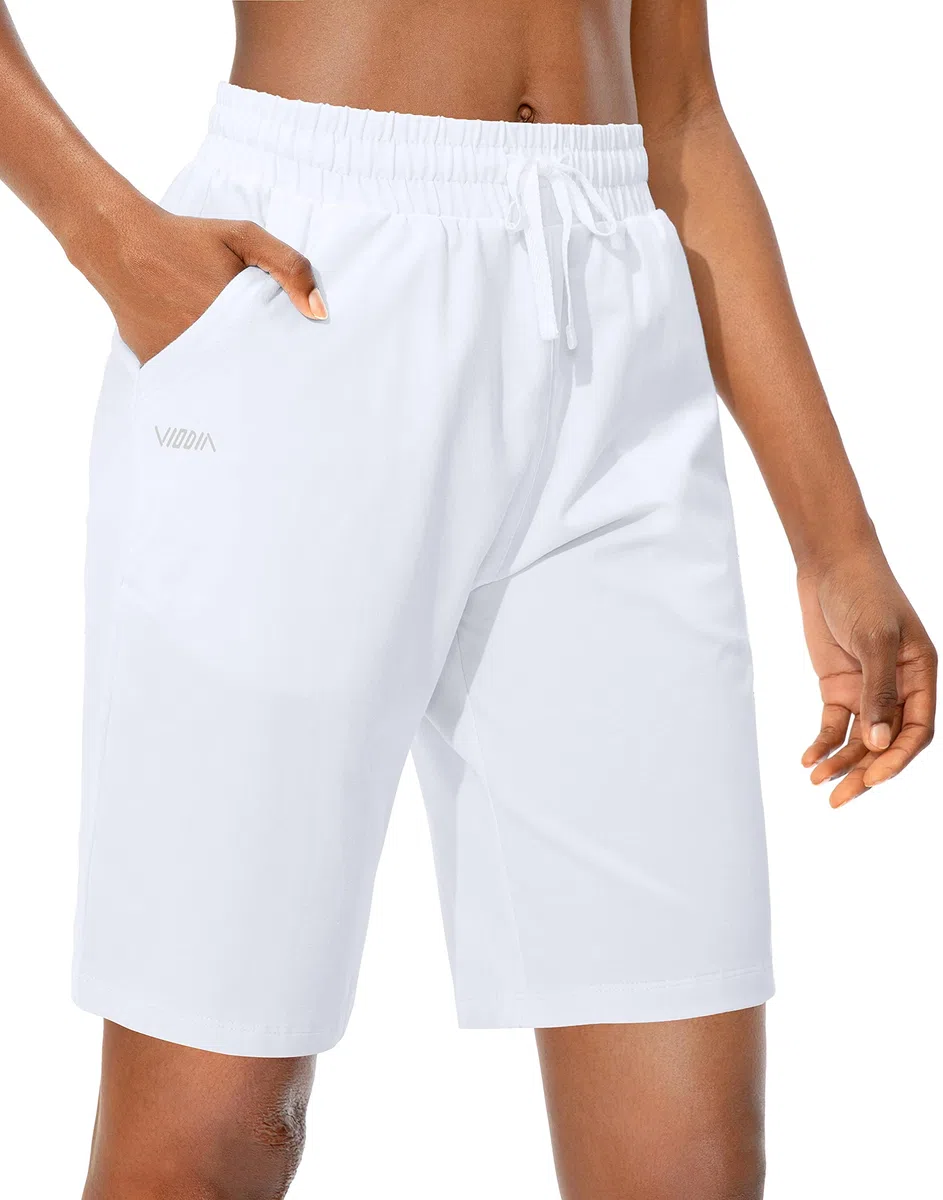 Viodia Bermudas para mujer de 10 pulgadas de largo con bolsillos, pantalones cortos de algodón hasta la rodilla para verano