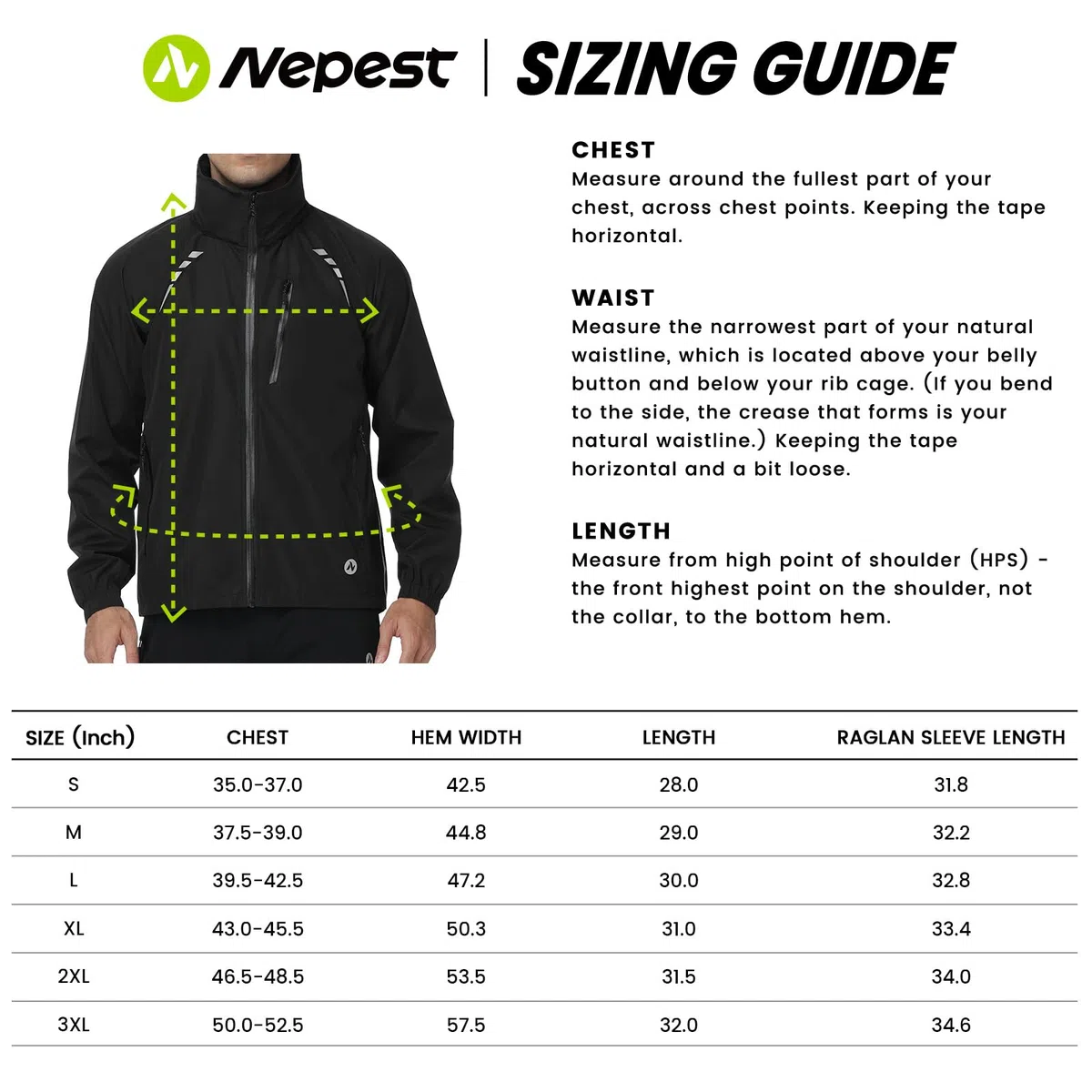 Nepest Chaqueta de ciclismo impermeable para hombre, protección contra la lluvia 10K H2O + transpirabilidad 5K, 6 bolsillos, reflectante, UPF50+, abrigo resistente al viento para MTB Running