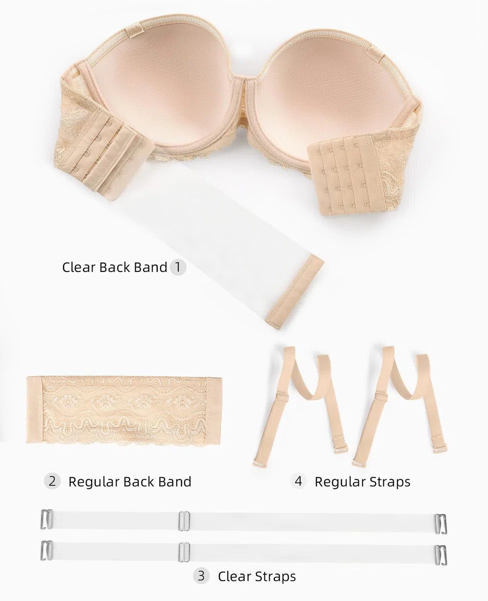 YANDW - Sujetador sin tirantes, ligeramente acolchado, cobertura completa, espalda transparente, tirantes invisibles, sin espalda, para mujer