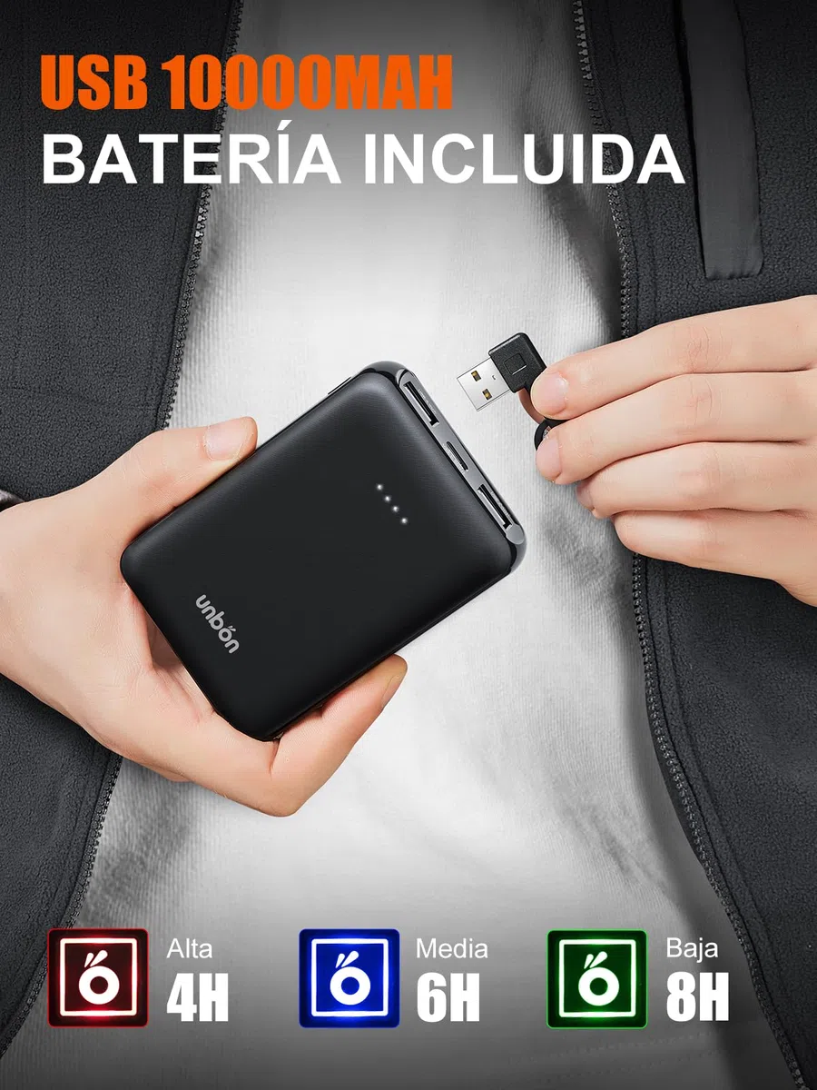 UNBON Chaleco Calefactable Hombre con Batería USB 10000mAh, Chaleco Térmico Eléctrico Polar, Chalecos Calefactor Hombre con 3 Temperaturas 6 Zonas Calefactables para Moto Caza Trabajo, Gris, 3XL