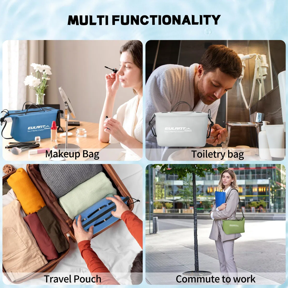 EULANT Neceser de viaje con asa para hombres y mujeres, organizador resistente al agua, bolsas de cosméticos de gran capacidad para accesorios de tocador, viajes, viajes de negocios, Gris (2 Pack