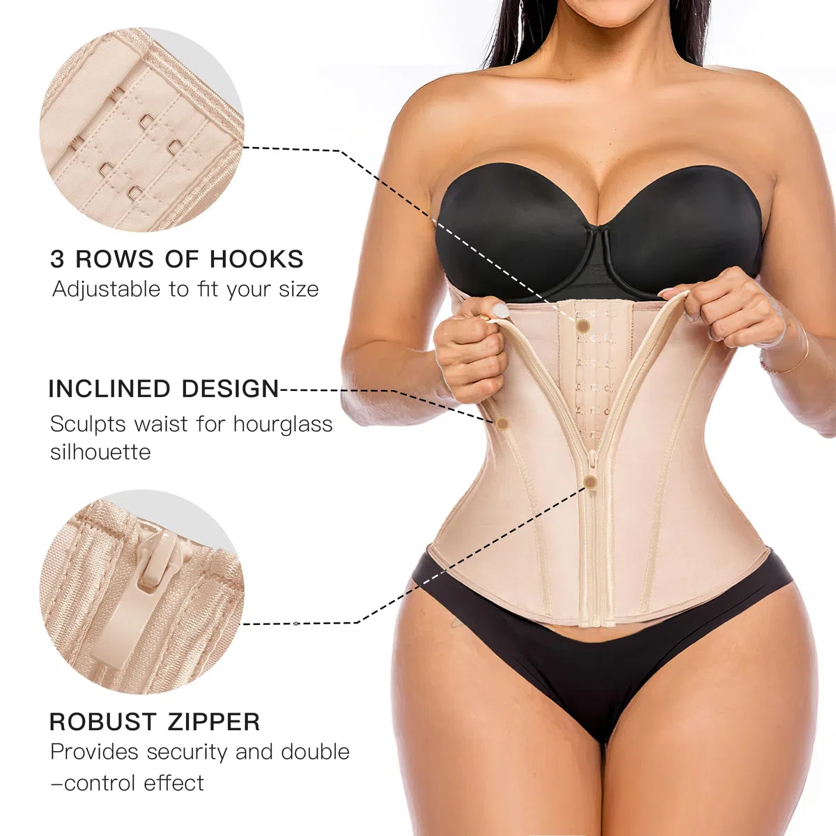 YIANNA - Faja moldeadora de látex para mujer, control de abdomen, corsé de cintura con efecto reloj de arena, con cremallera y corchetes.