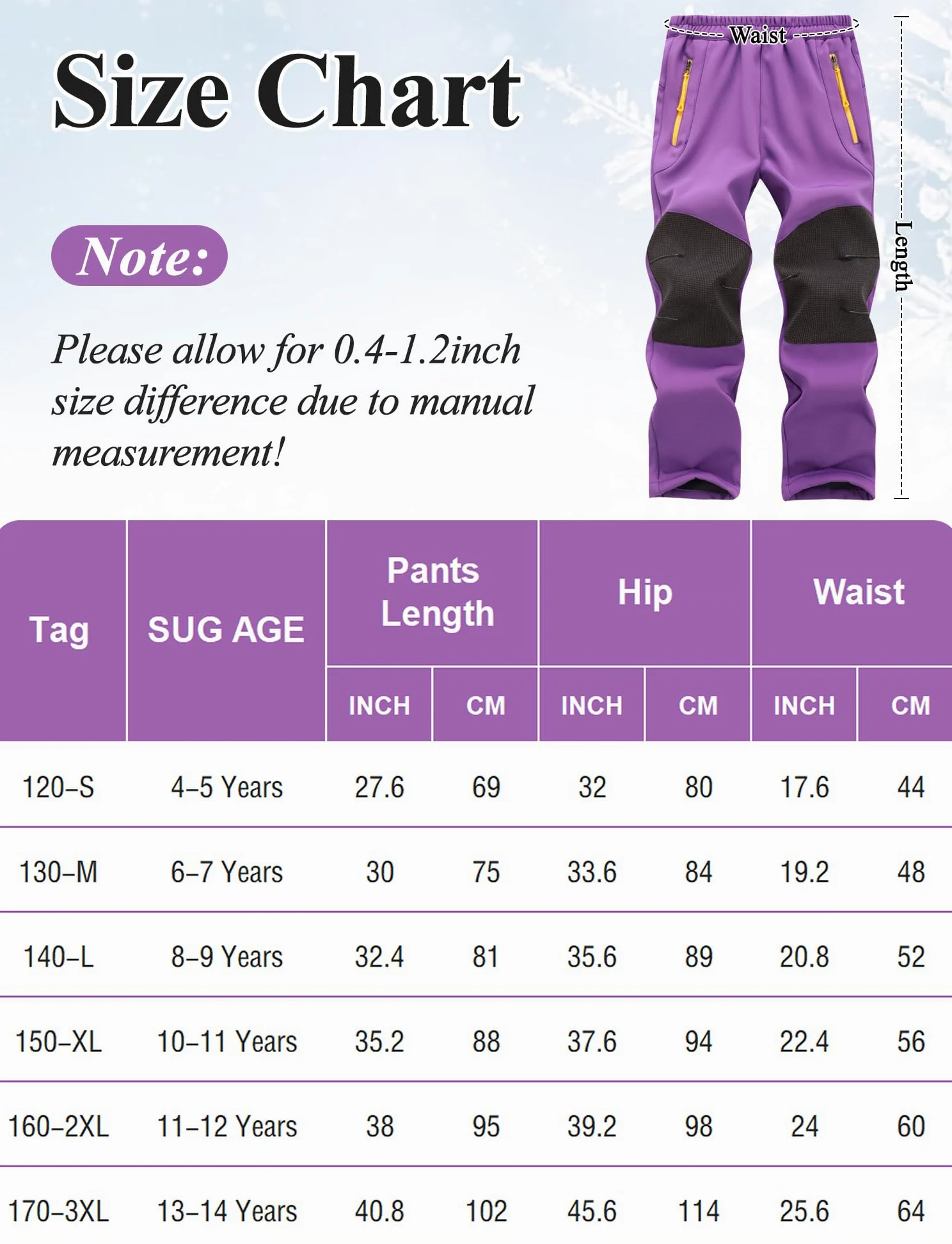Maeau Pantalones de invierno para niños y niñas, forrados, cálidos, impermeables, para niños de 4 a 14 años, para exteriores, resistentes al viento, pantalones de invierno con forro polar, pantalones