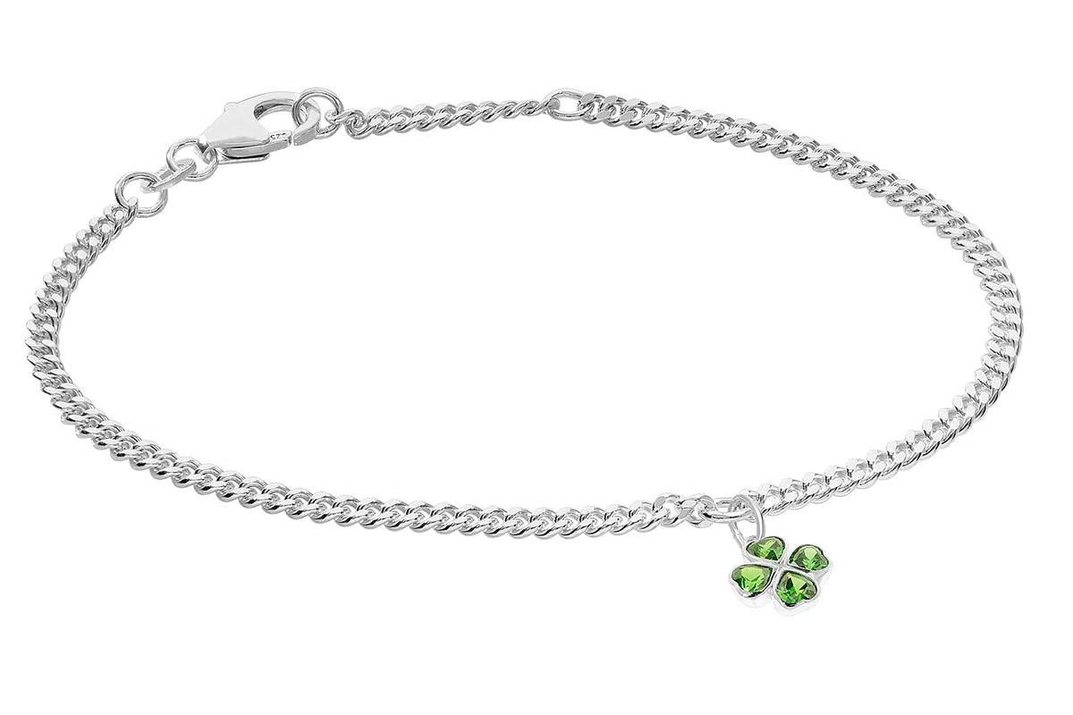 trendor Pulsera infantil con trébol verde, plata de ley 925, rodiada, 21622
