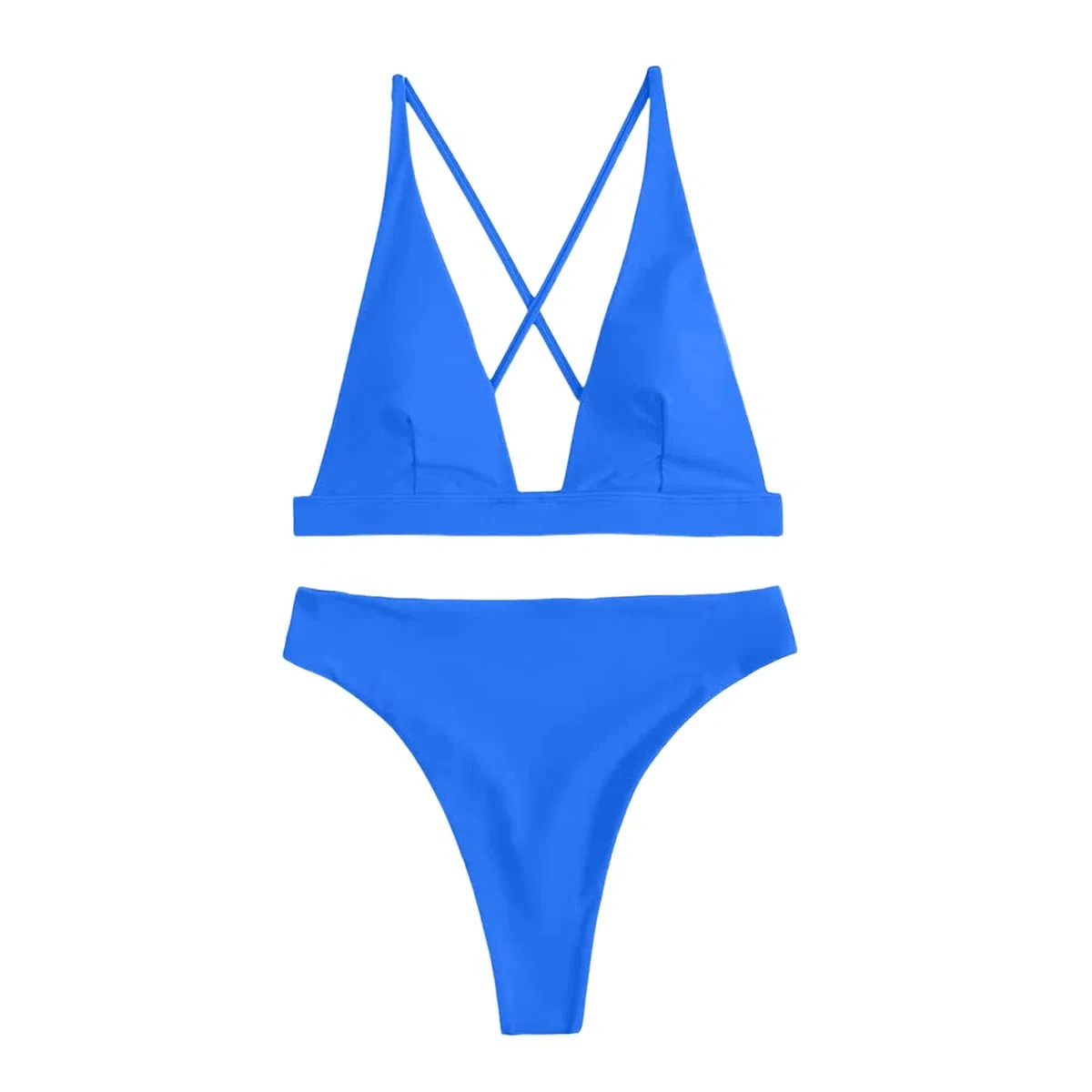 Bikini Mujer Tanga Conjunto Cintura Alta Sexy Triángulo Brasileño Top Cuello En V Profundo Traje De Baño Dos Piezas Trajes, Blanco, L
