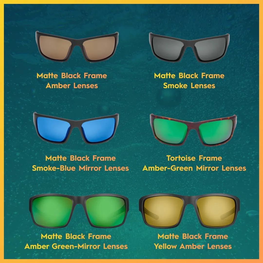 Flying Fisherman Gafas de sol polarizadas Sand Bank, protección UV para pesca, navegación y deportes al aire libre, Montura: negro mate/lente: ámbar, Medium