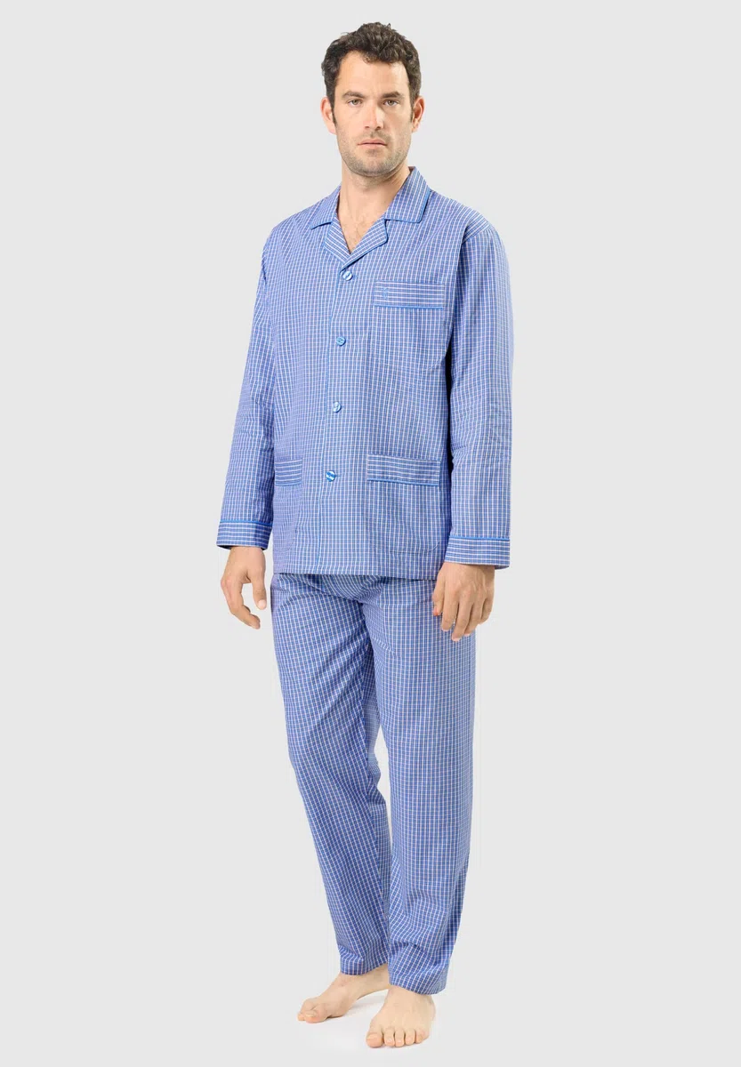 El Búho Nocturno Pijama Hombre 100% Algodón Tela Clásico Dos Piezas - Manga Larga Camisero Bolsillos Chaqueta Botones Apertura Frontal Transpirable Tallas Grandes