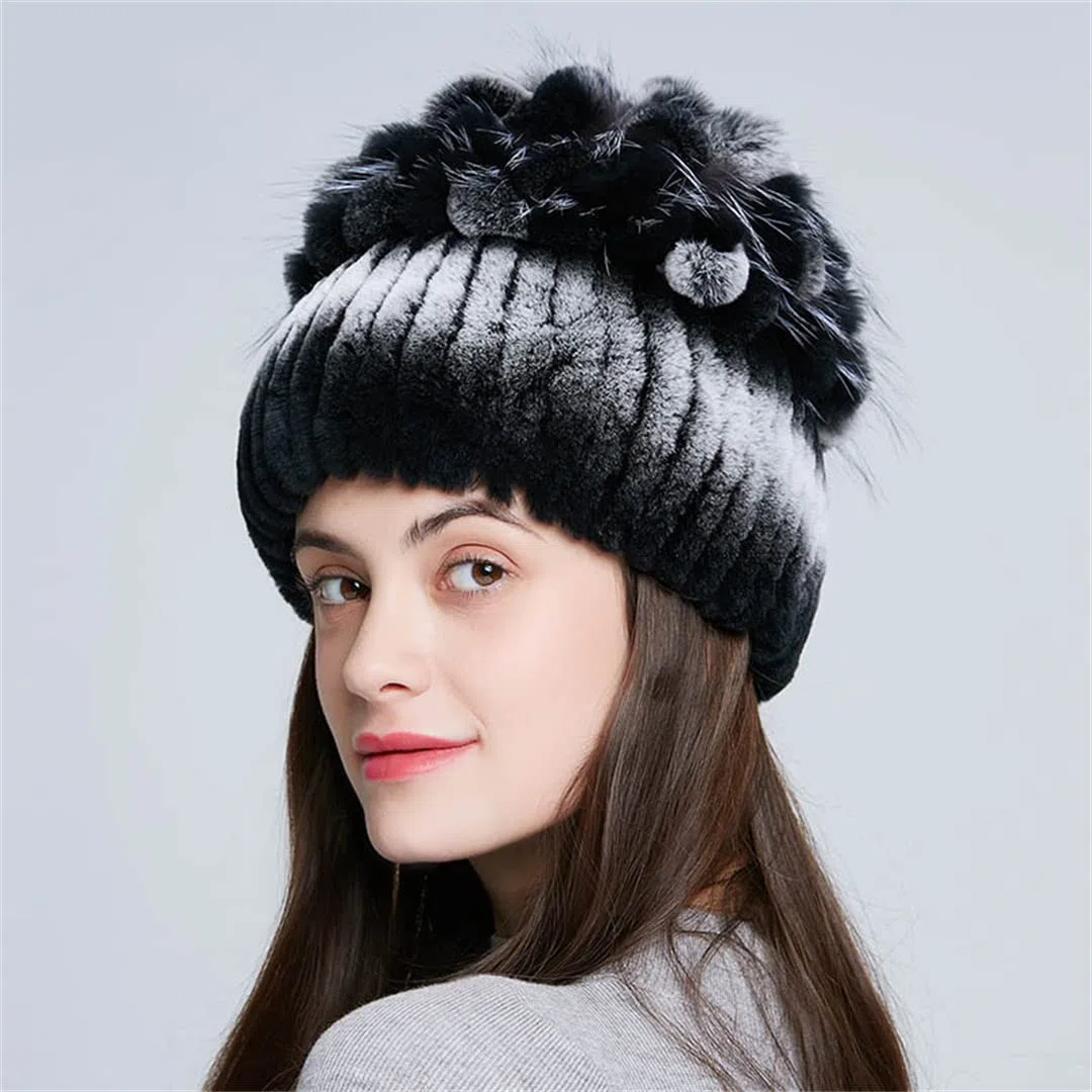 Sombreros de Piel de Mujer para Invierno Gorro de Piel de Conejo Natural Moda Femenina Gorros Gruesos y cálidos Gorros 108 52-58 Cm