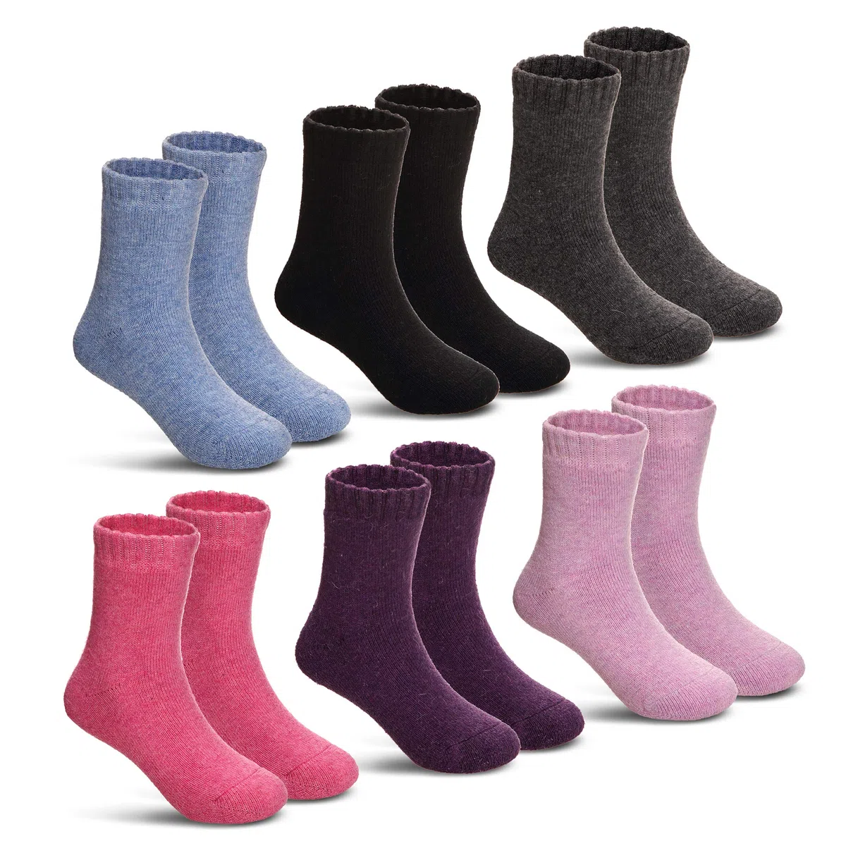 DoSmart Children's Winter Warm Wool Solid Color Socks Kids Boy Girls Hiking Thermal Boot Crew Socks 6 pares