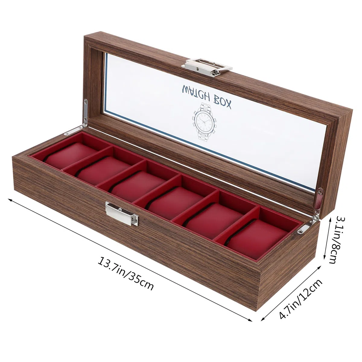 MAGICLULU Caja de Reloj de Madera Roja para Proteger Relojes 6 Ranuras, Organizador Elegante y Vintage Adecuado para Obsequio en San Valentín o Boda