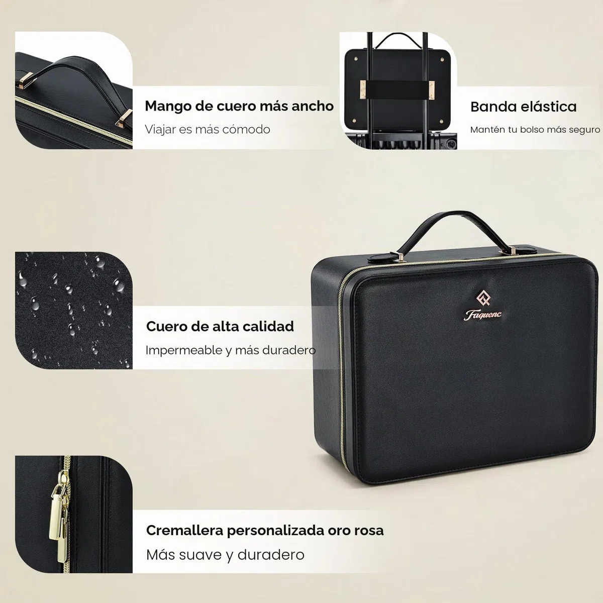 Maletin Maquillaje con LED Grande Maletín Organizador Maquillaje portátil de Cuero PU Estuche Maquillaje con Espejo extraíble Neceser Maquillaje con Soporte para brochas de Maquillaje, Negro