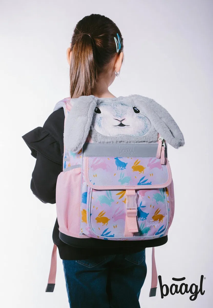 Baagl Mochila escolar para niños y niñas, 3 piezas, mochila escolar Zippy para 1ª clase, mochila escolar primaria con correa para el pecho, mochila escolar ergonómica, Bunny, Juego de mochila escolar